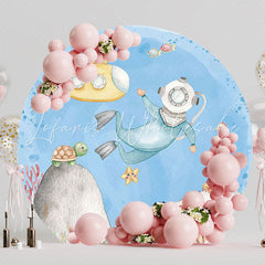 Diver Underwater Round Backdrop for Ocean Themed Event