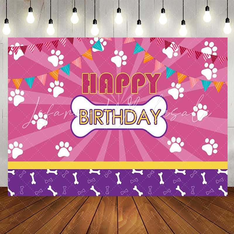 Lofaris Dog Paws Bones Pink Shining Purple Birthday Backdrop