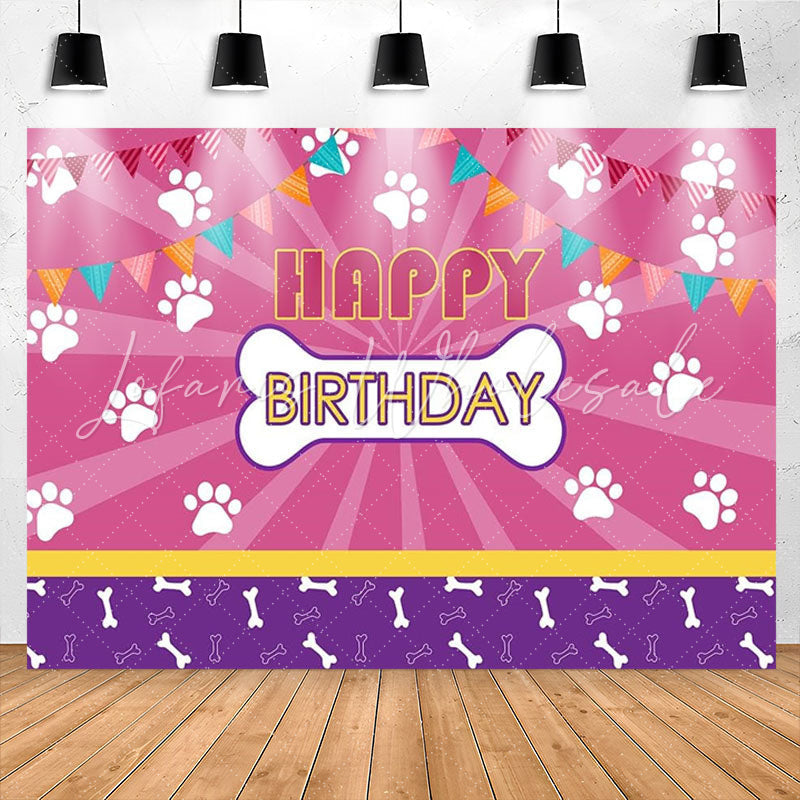 Lofaris Dog Paws Bones Pink Shining Purple Birthday Backdrop