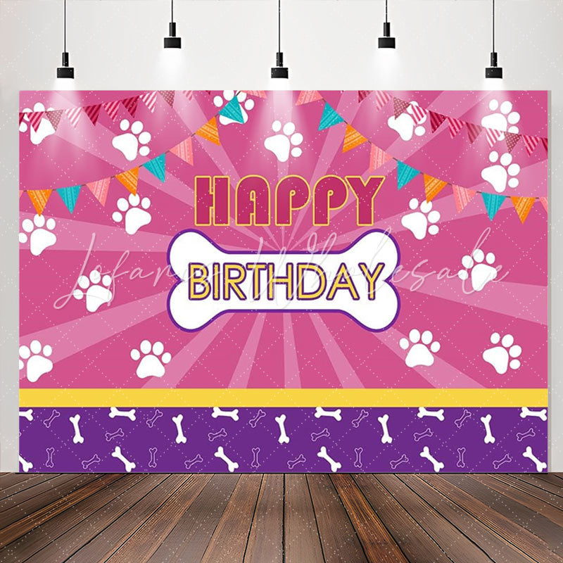 Lofaris Dog Paws Bones Pink Shining Purple Birthday Backdrop