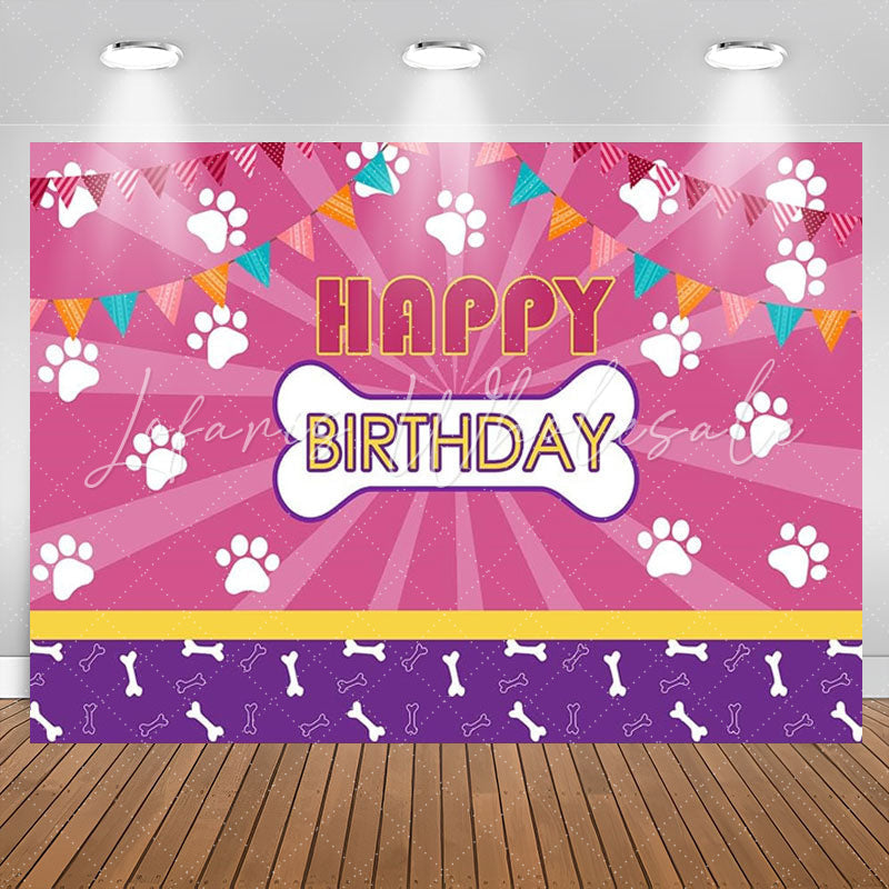 Lofaris Dog Paws Bones Pink Shining Purple Birthday Backdrop