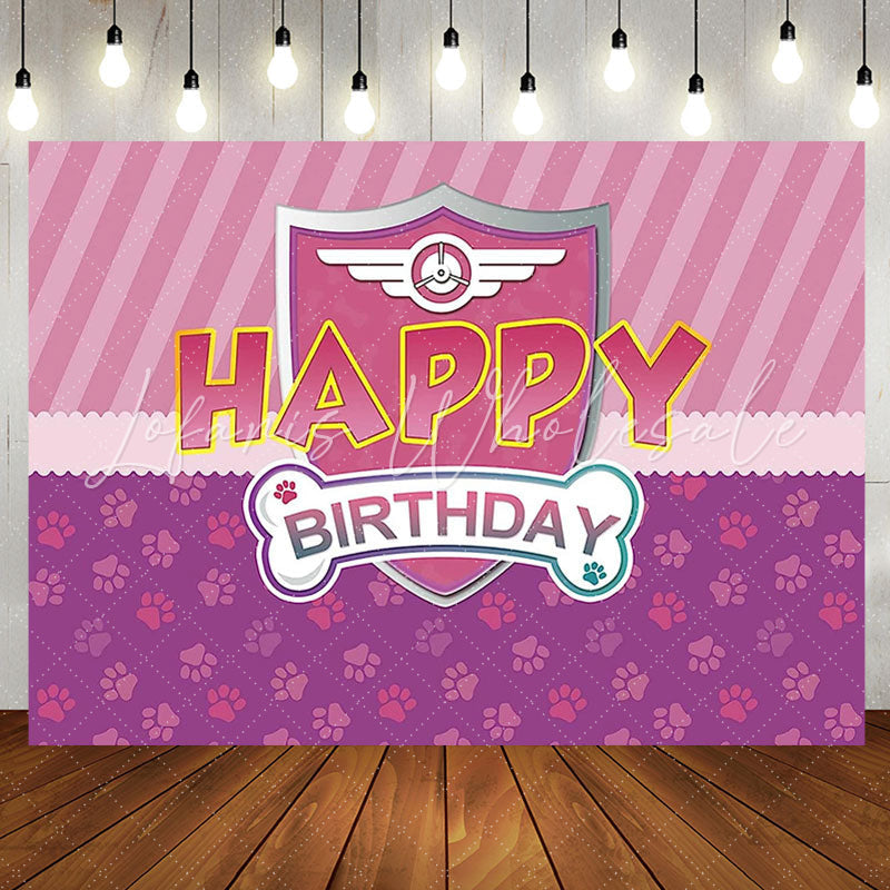 Lofaris Dog Paws Pink Purple Shield Girl Birthdat Backdrop