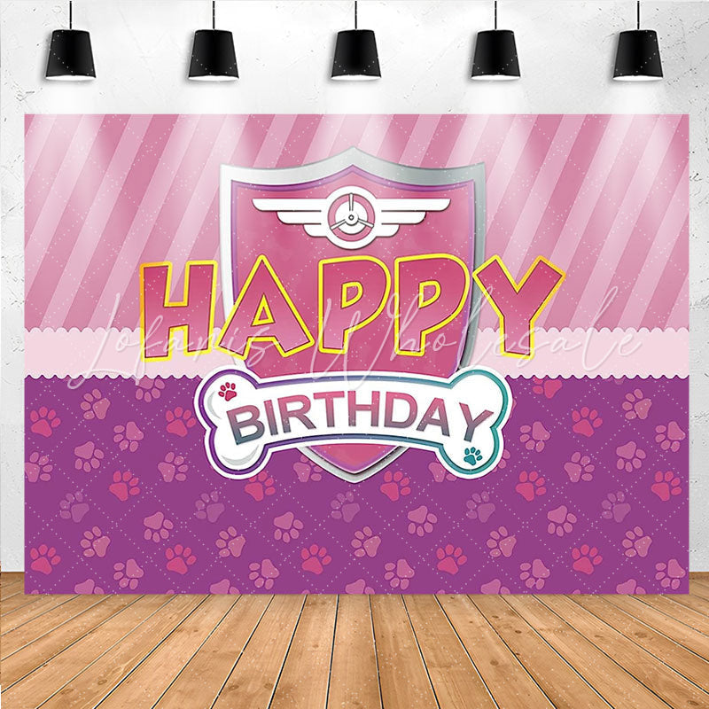 Lofaris Dog Paws Pink Purple Shield Girl Birthdat Backdrop