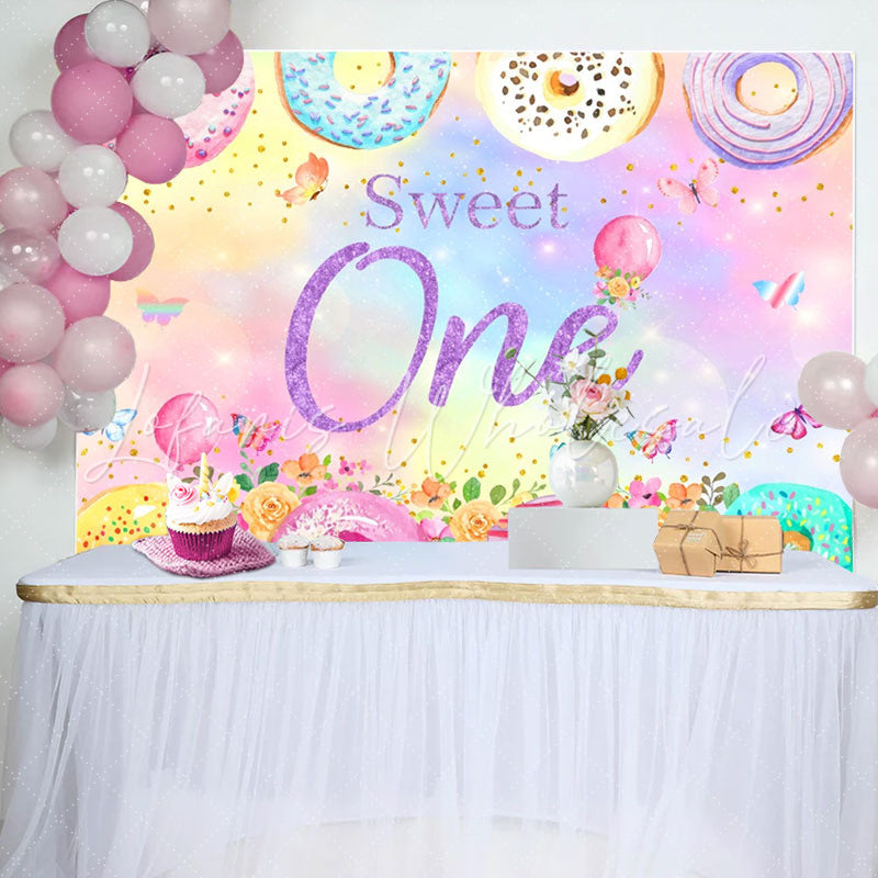 Lofaris Donut Candy Floral Butterfly 1st Birthday Backdrop