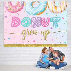 Lofaris Donut Grow Up Pink Gold Birthday Backdrop for Girls