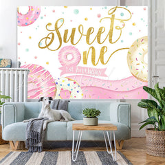 Lofaris Donut Themed Pink Golden Sweet one Birthday Backdrop