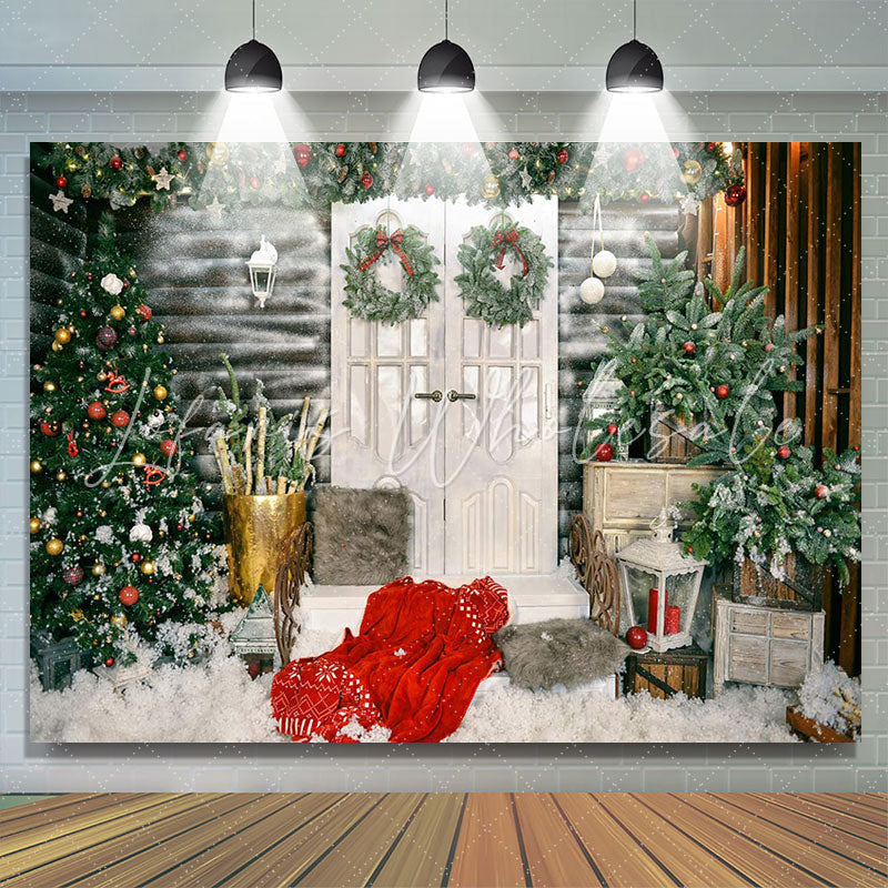 Lofaris Door Wreath Pine Tree Outdoor Christmas Backdrop