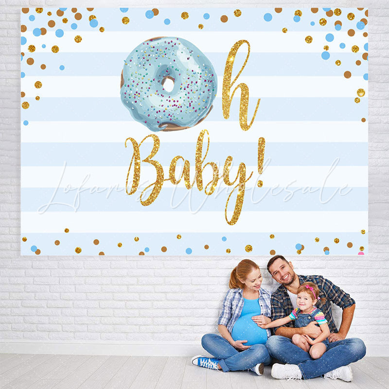 Lofaris Doughnut And Blue Stripe Baby Shower Backdrop For Boy