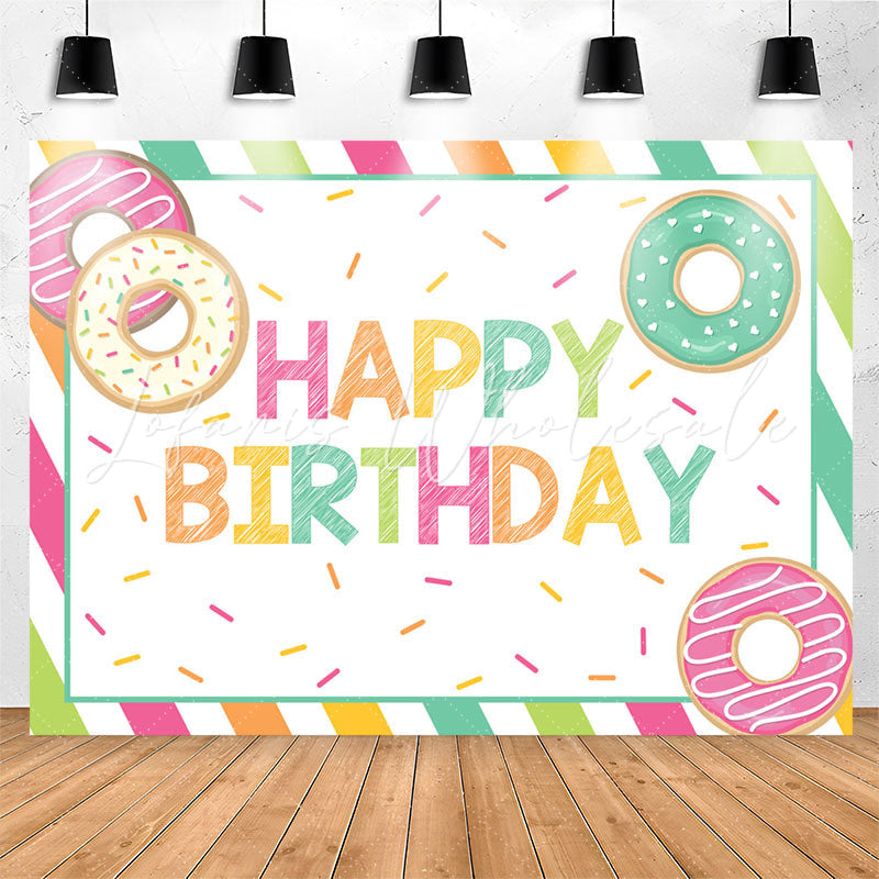 Lofaris Doughnut Green Pink Girl Happy Birthday Backdrop