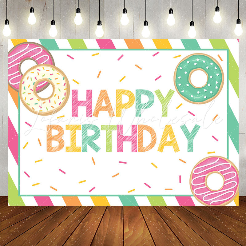 Lofaris Doughnut Green Pink Girl Happy Birthday Backdrop