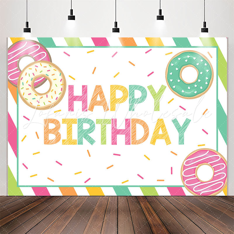 Lofaris Doughnut Green Pink Girl Happy Birthday Backdrop