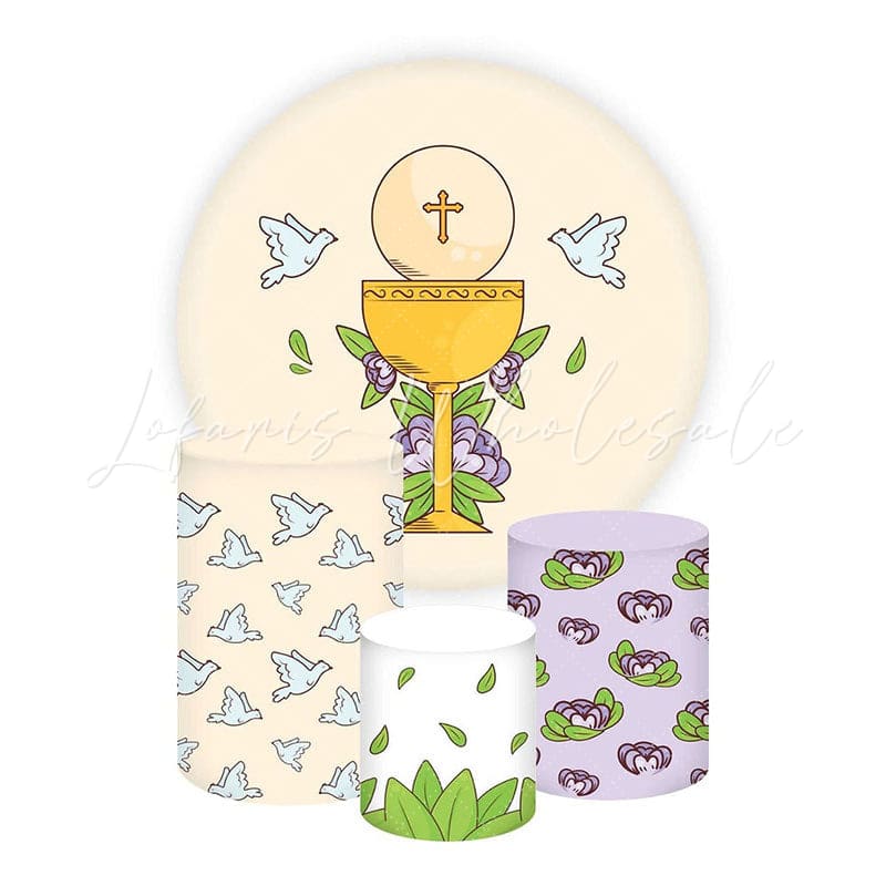 Dove Eucharist Themed Round Backdrop and Cylinders Kit for Events