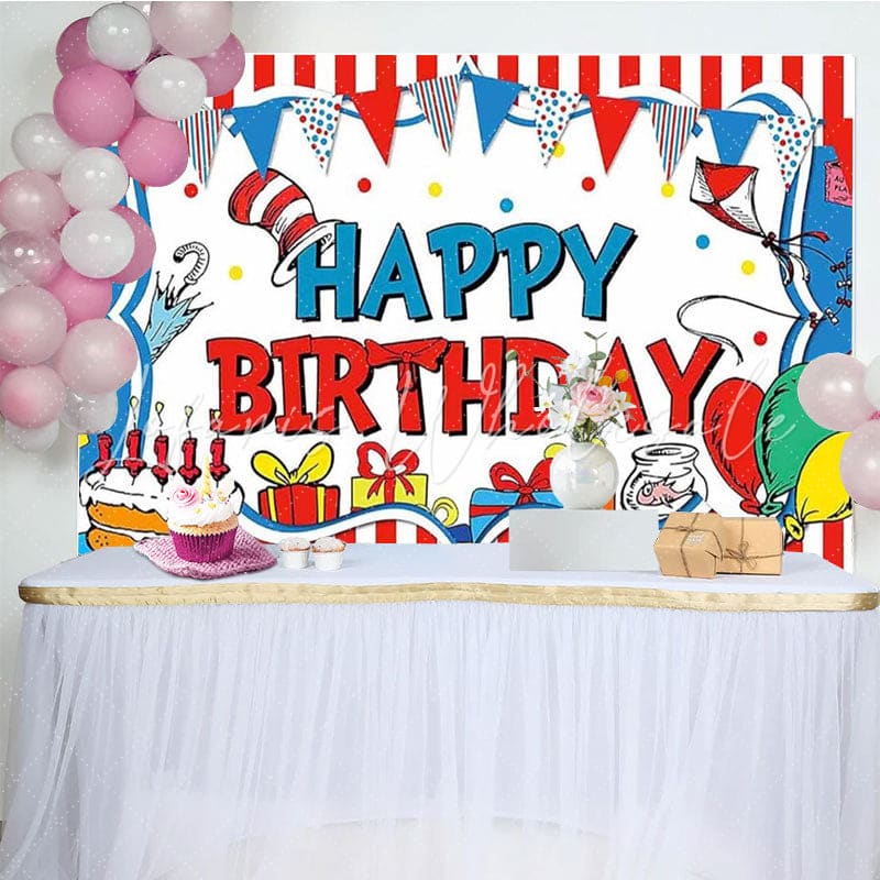 Dr Seuss Cat Cake Red And Blue Birthday Party Backdrop