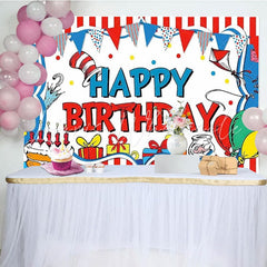 Dr Seuss Cat Cake Red And Blue Birthday Party Backdrop