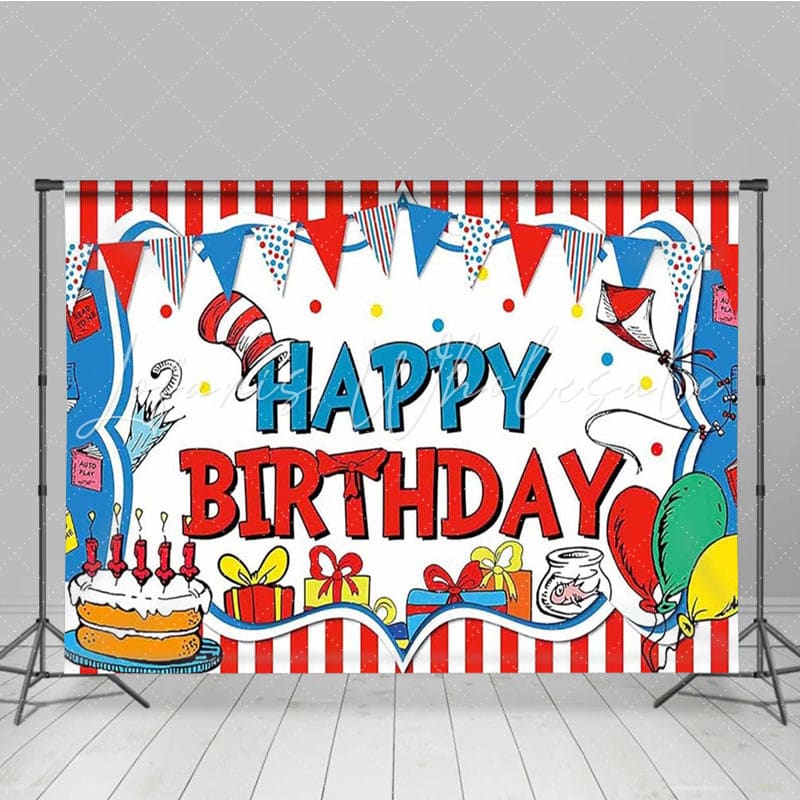 Dr Seuss Cat Cake Red And Blue Birthday Party Backdrop