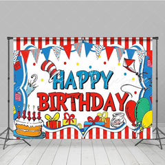 Dr Seuss Cat Cake Red And Blue Birthday Party Backdrop