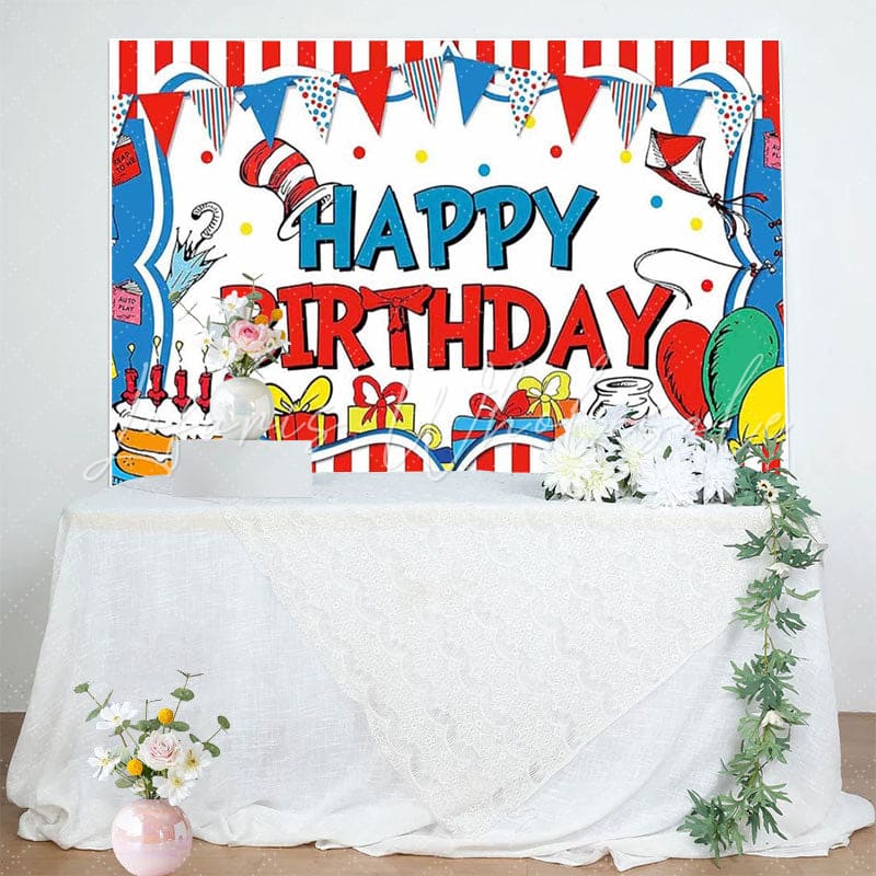 Dr Seuss Cat Cake Red And Blue Birthday Party Backdrop