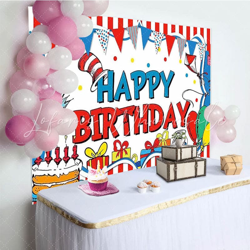 Dr Seuss Cat Cake Red And Blue Birthday Party Backdrop