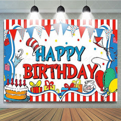 Dr Seuss Cat Cake Red And Blue Birthday Party Backdrop