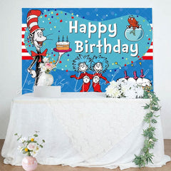 Dr Seuss Red And Blue Cat Cake Birthday Party Backdrop