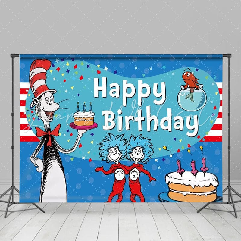 Dr Seuss Red And Blue Cat Cake Birthday Party Backdrop