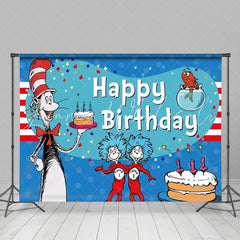Dr Seuss Red And Blue Cat Cake Birthday Party Backdrop