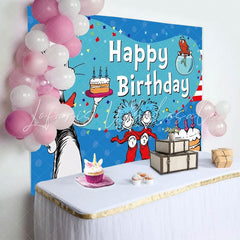 Dr Seuss Red And Blue Cat Cake Birthday Party Backdrop