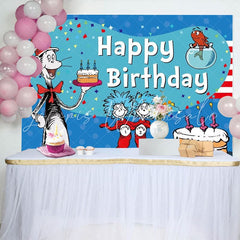 Dr Seuss Red And Blue Cat Cake Birthday Party Backdrop