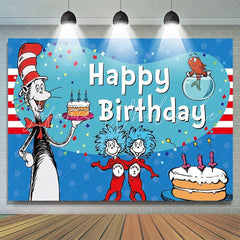 Dr Seuss Red And Blue Cat Cake Birthday Party Backdrop