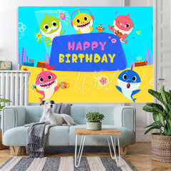 Lofaris Drawing Shark Happy Birthday Cartoon Backdrop for Children Party