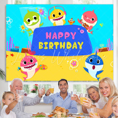 Lofaris Drawing Shark Happy Birthday Cartoon Backdrop for Children Party