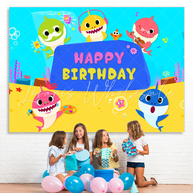 Lofaris Drawing Shark Happy Birthday Cartoon Backdrop for Children Party