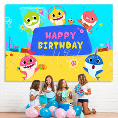 Lofaris Drawing Shark Happy Birthday Cartoon Backdrop for Children Party