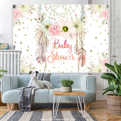 Lofaris Dreamcatcher Floral Pink Theme Baby Shower Backdrop