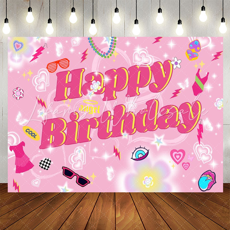 Lofaris Dreamlike Heart Pink Birthday Backdrop For Girl
