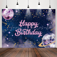 Lofaris Dreamy Planet Starry Purple Happy Birthday Backdrop