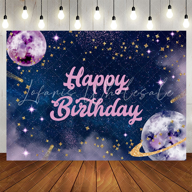 Lofaris Dreamy Planet Starry Purple Happy Birthday Backdrop