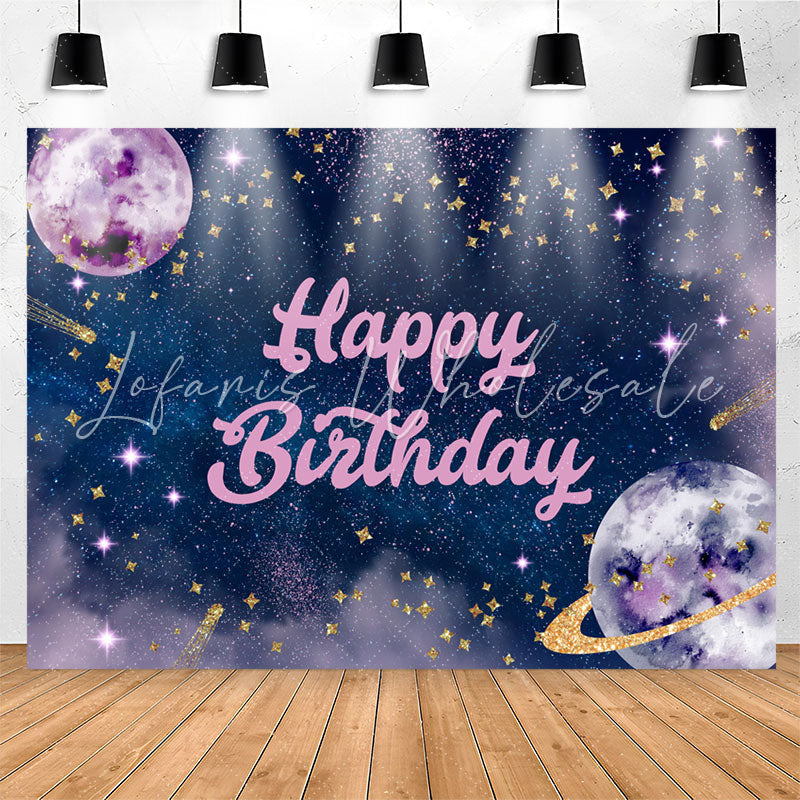 Lofaris Dreamy Planet Starry Purple Happy Birthday Backdrop