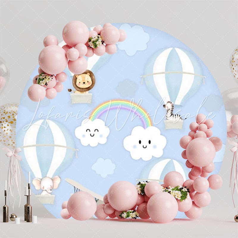 Dreamy Rainbow Clouds Round Backdrop For Cheerful Birthday Celebration