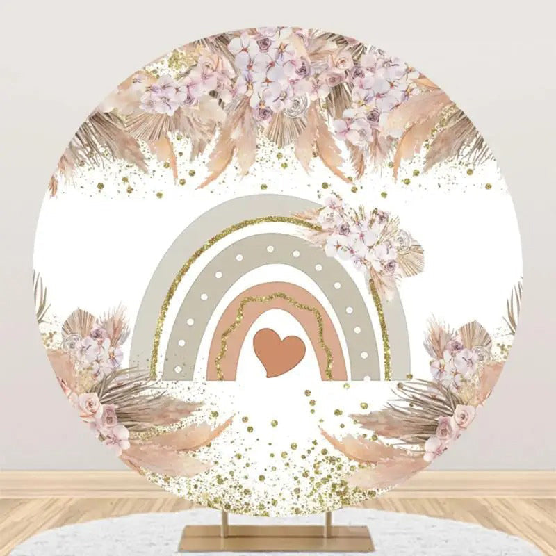 Lofaris Dried Floral Rainbow Boho Round Birthday Backdrop
