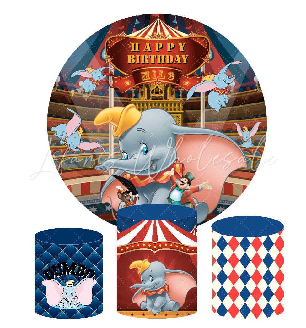 Dumbo Theme Birthday Party Round Backdrop Cover Plinth Cylinder Pedestal Cover