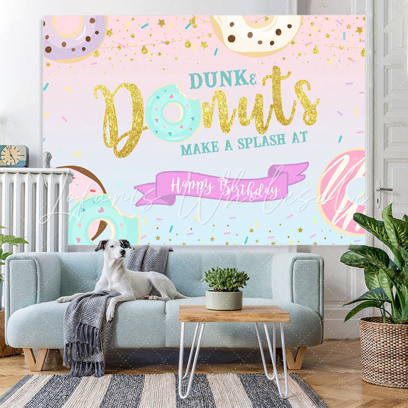 Lofaris Dunk Donut Glitter Happy Birthday Backdrop For Girl