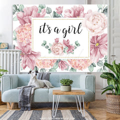 Lofaris Dusty Pink Flowers Its A Girl Baby Shower Backdrop