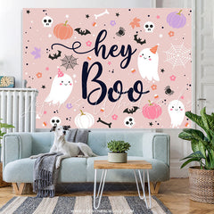 Lofaris Dusty Pink Hey Boo Halloween Ghost Baby Shower Backdrop