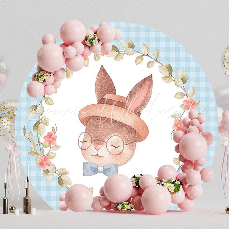 Easter Bunny Blue Background Round Backdrop for Easter