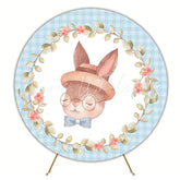 Easter Bunny Blue Background Round Backdrop for Easter