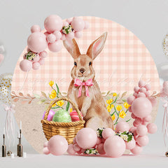 Easter Bunny Bow Cute Round Backdrop for Spring Holiday Party