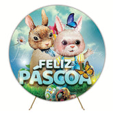 Easter Bunny Couple Cute Round Backdrop for Easter Party Event