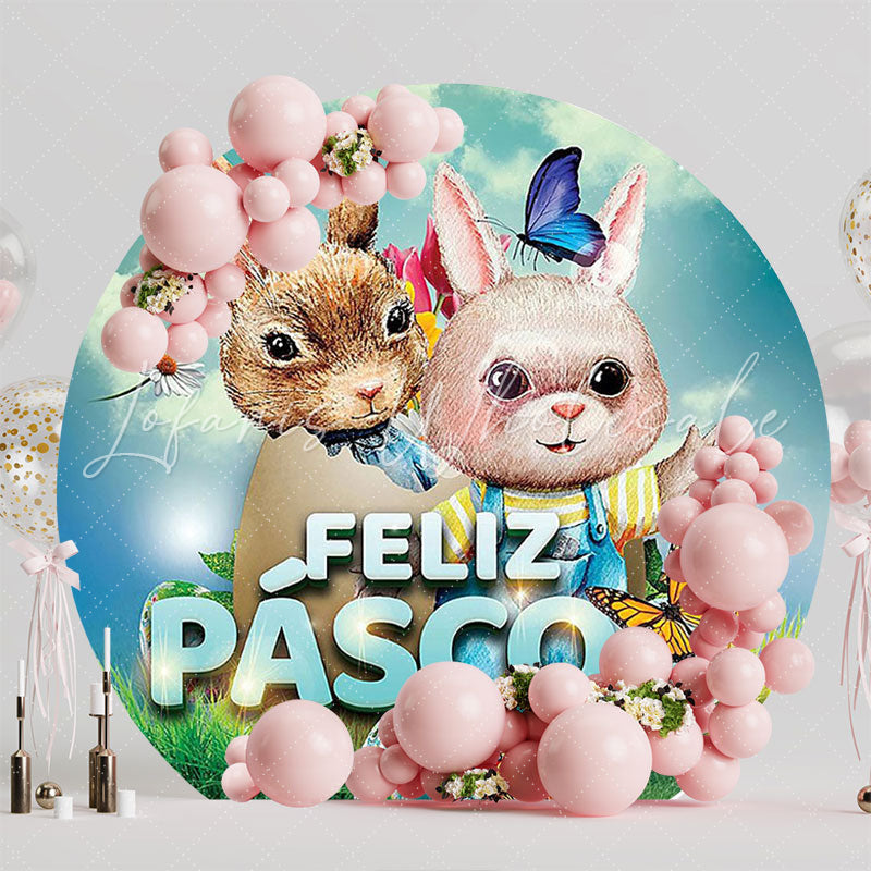 Easter Bunny Couple Cute Round Backdrop for Easter Party Event