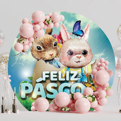Easter Bunny Couple Cute Round Backdrop for Easter Party Event